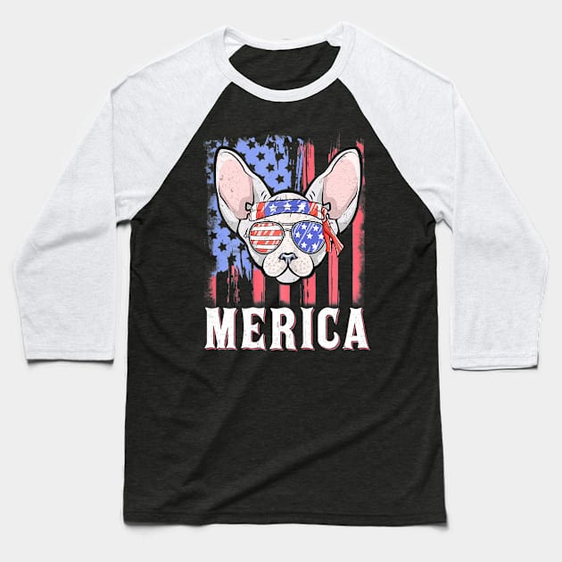 Merica Sphynx Cat American Flag Sunglasses Patriotic Baseball T-Shirt by Jannysingle